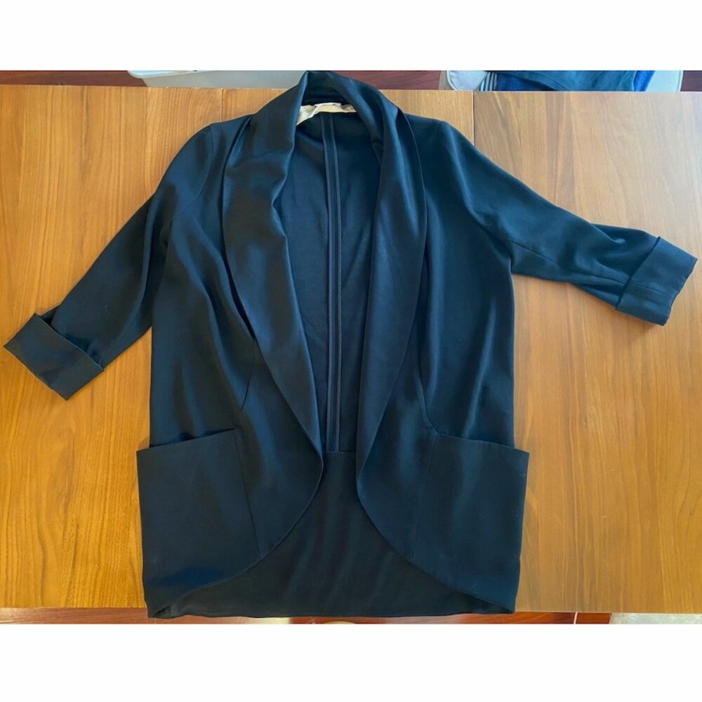 Black Aritzia Wilfred Chevalier Open Front Blazer Jacket 3/4 Sleeve Drape Size 6